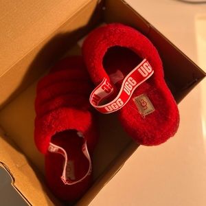Red UGG Fluff Yeah slides